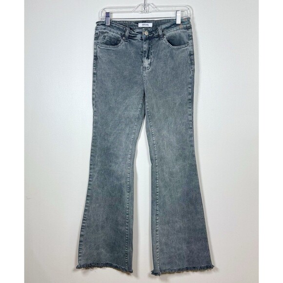 Zenana Flare Jeans Womens M Stretch Raw Hem Gray Denim Neutral Casual Boho - Picture 2 of 10